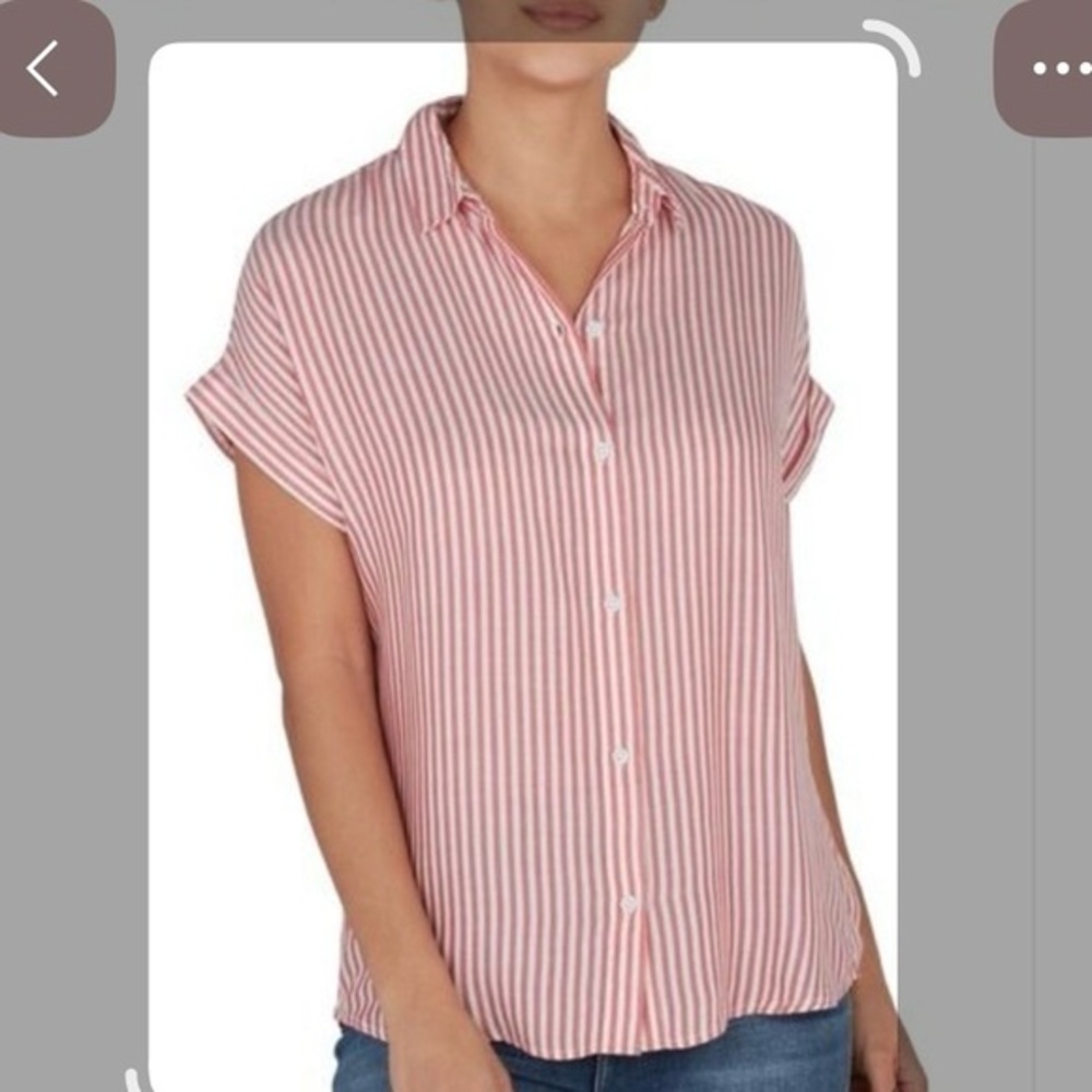 BEACH‎ LUNCH LOUNGE Spencer Red White Striped Short Sleeve Blouse XL